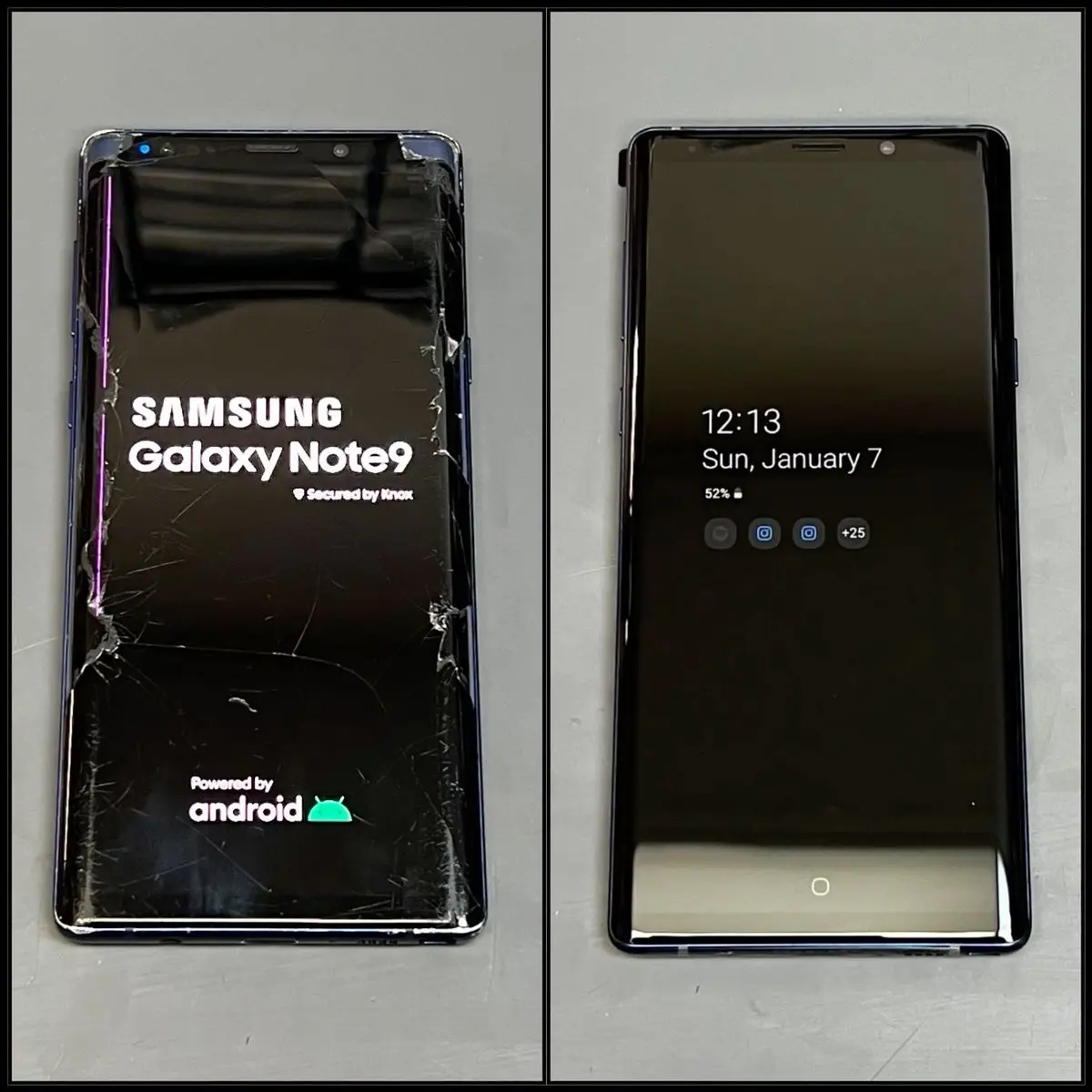 Samsung Galaxy Note 9 avant et après remplacement d’écran